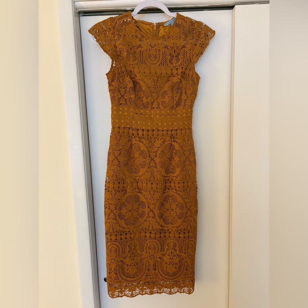 Antonio Melani Size 0 Mustard Lace Midi Dress